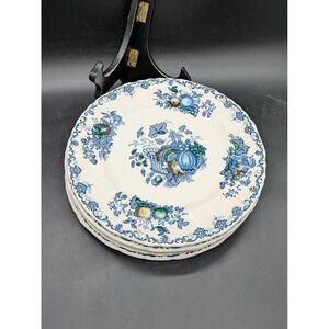 Masons‎ Fruit Basket Blue Ironstone Dinner Plates Set of 5 England Scalloped 9"